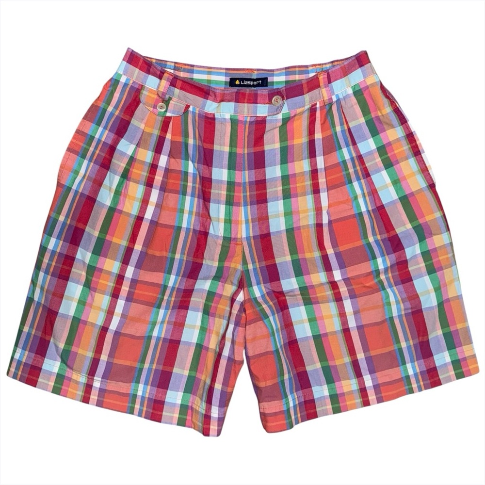Vintage 90s Liz Sport Pink Plaid Pleated High Rise Mom Shorts Women’s 12 Cotton